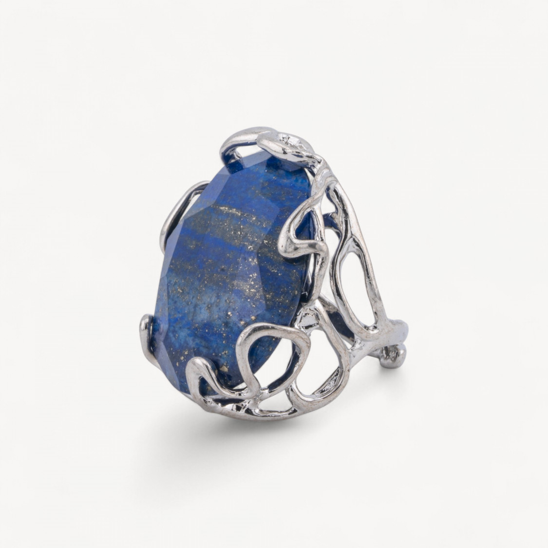 Anello Regolabile in Bronzo Rodiato Collezione AURORA-1 con Pietre Dure Lapislazzuli | Gioiello Artigianale Donna 28x32mm-ANELLI BIJOUX DONNA AURORA BEST SELLER | Worldofjewel.com