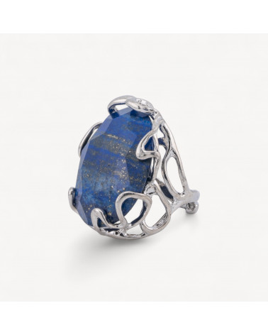 Anello Regolabile in Bronzo Rodiato Collezione AURORA-1 con Pietre Dure Lapislazzuli | Gioiello Artigianale Donna 28x32mm-ANELLI BIJOUX DONNA AURORA BEST SELLER | Worldofjewel.com