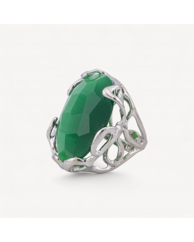 Bronze Ring With Irregular Cat's Eye 28x32mm Adjustable Size Green Rhodium Plated-ANELLI BIJOUX DONNA AURORA BEST SELLER | Worldofjewel.com