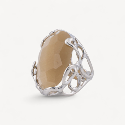 Bronzering mit unregelmäßigem Katzenauge, 28 x 32 mm, größenverstellbar, Rhodium-Ocker-ANELLI BIJOUX DONNA AURORA BEST SELLER | Worldofjewel.com