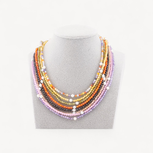 Collier ras du cou en zircone et perles de Majorque, fermoir en argent 925 rhodié, 41 cm + 5,5 cm