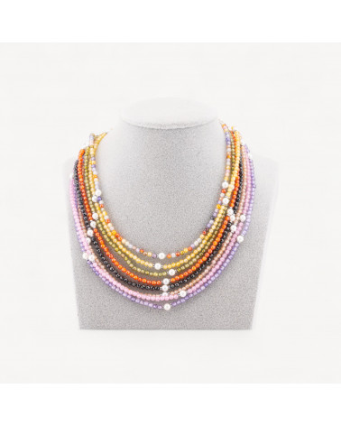 Collana Girocollo Di Zirconi E Perle Di Maiorca Con Chiusura in Argento 925 Rodiato 41cm + 5,5cm-COLLIER PIERRES DURES | Worldofjewel.com