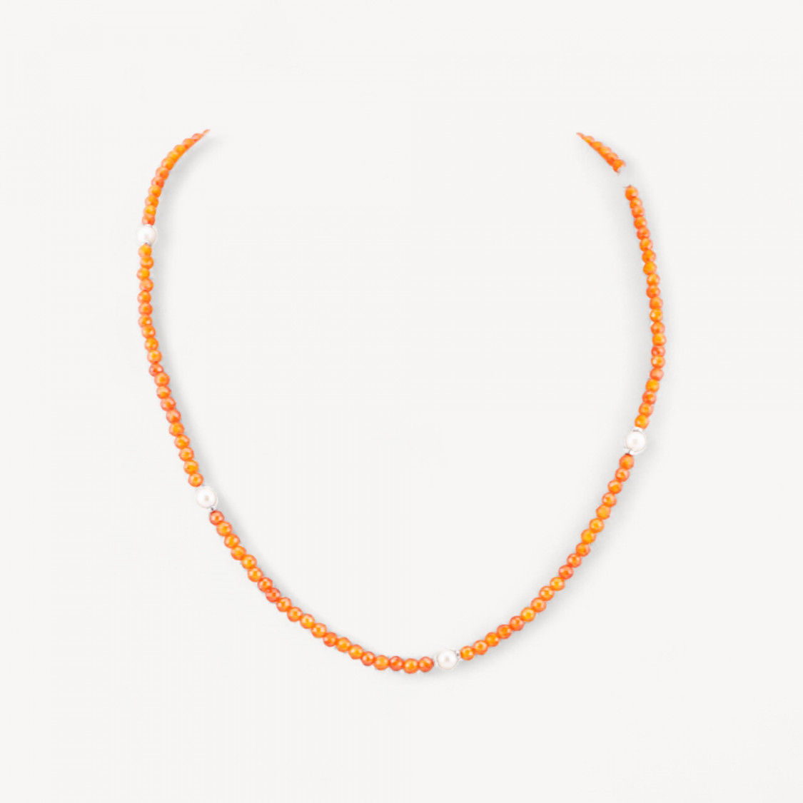 Collana Girocollo Di Zirconi E Perle Di Maiorca Con Chiusura in Argento 925 Rodiato 41cm + 5,5cm Arancione-COLLIER PIERRES DURES | Worldofjewel.com