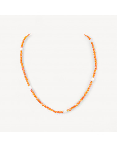 Collana Girocollo Di Zirconi E Perle Di Maiorca Con Chiusura in Argento 925 Rodiato 41cm + 5,5cm Arancione-COLLIER PIERRES DURES | Worldofjewel.com