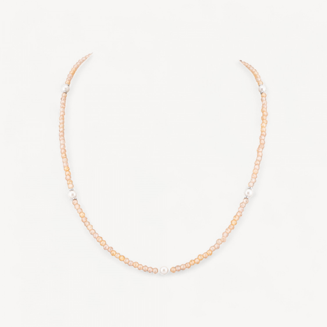 Collana Girocollo Di Zirconi E Perle Di Maiorca Con Chiusura in Argento 925 Rodiato 41cm + 5,5cm Beige-COLLIER PIERRES DURES | Worldofjewel.com