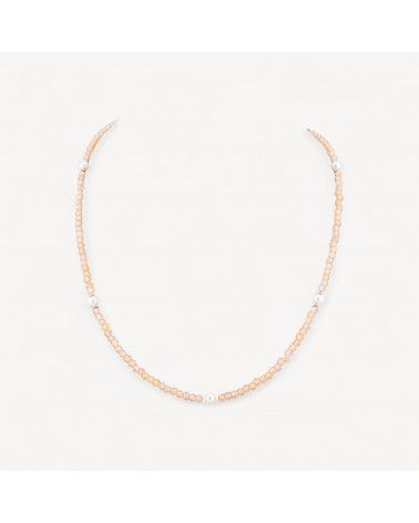 Collana Girocollo Di Zirconi E Perle Di Maiorca Con Chiusura in Argento 925 Rodiato 41cm + 5,5cm Beige-COLLIER PIERRES DURES | Worldofjewel.com