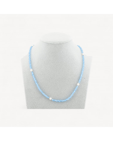 Collana Girocollo Di Zirconi E Perle Di Maiorca Con Chiusura in Argento 925 Rodiato 41cm + 5,5cm Celeste-COLLIER PIERRES DURES | Worldofjewel.com