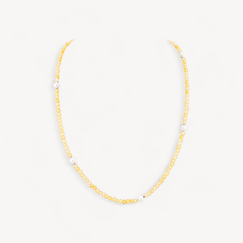 Gargantilla de circonitas y perla mallorquina con cierre de plata 925 rodiada, 41 cm + 5,5 cm, color amarillo