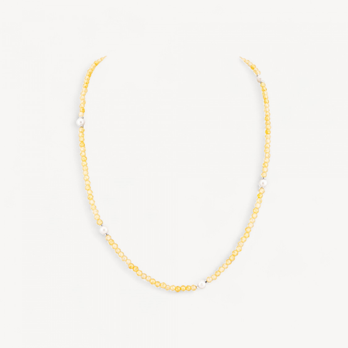 Collana Girocollo Di Zirconi E Perle Di Maiorca Con Chiusura in Argento 925 Rodiato 41cm + 5,5cm Giallo-COLLIER PIERRES DURES | Worldofjewel.com
