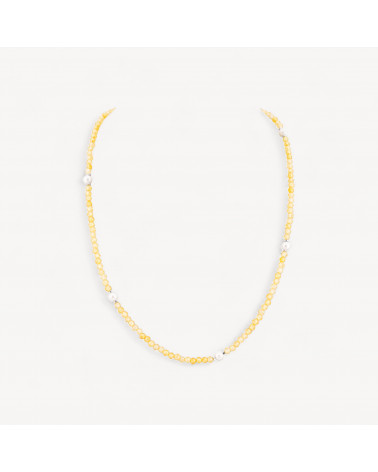 Collana Girocollo Di Zirconi E Perle Di Maiorca Con Chiusura in Argento 925 Rodiato 41cm + 5,5cm Giallo-COLLIER PIERRES DURES | Worldofjewel.com
