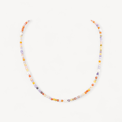 Gargantilla de circonitas cúbicas y perla de Mallorca con cierre de plata 925 rodiada, 41 cm + 5,5 cm, multicolor