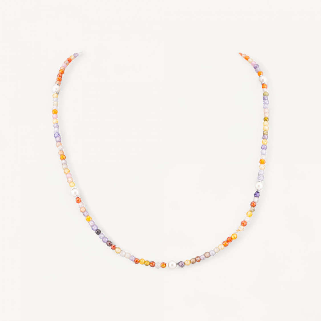 Collana Girocollo Di Zirconi E Perle Di Maiorca Con Chiusura in Argento 925 Rodiato 41cm + 5,5cm Multicolor-HALSKETTE AUS HARTEN STEINEN | Worldofjewel.com
