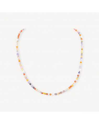 Collana Girocollo Di Zirconi E Perle Di Maiorca Con Chiusura in Argento 925 Rodiato 41cm + 5,5cm Multicolor-HALSKETTE AUS HARTEN STEINEN | Worldofjewel.com