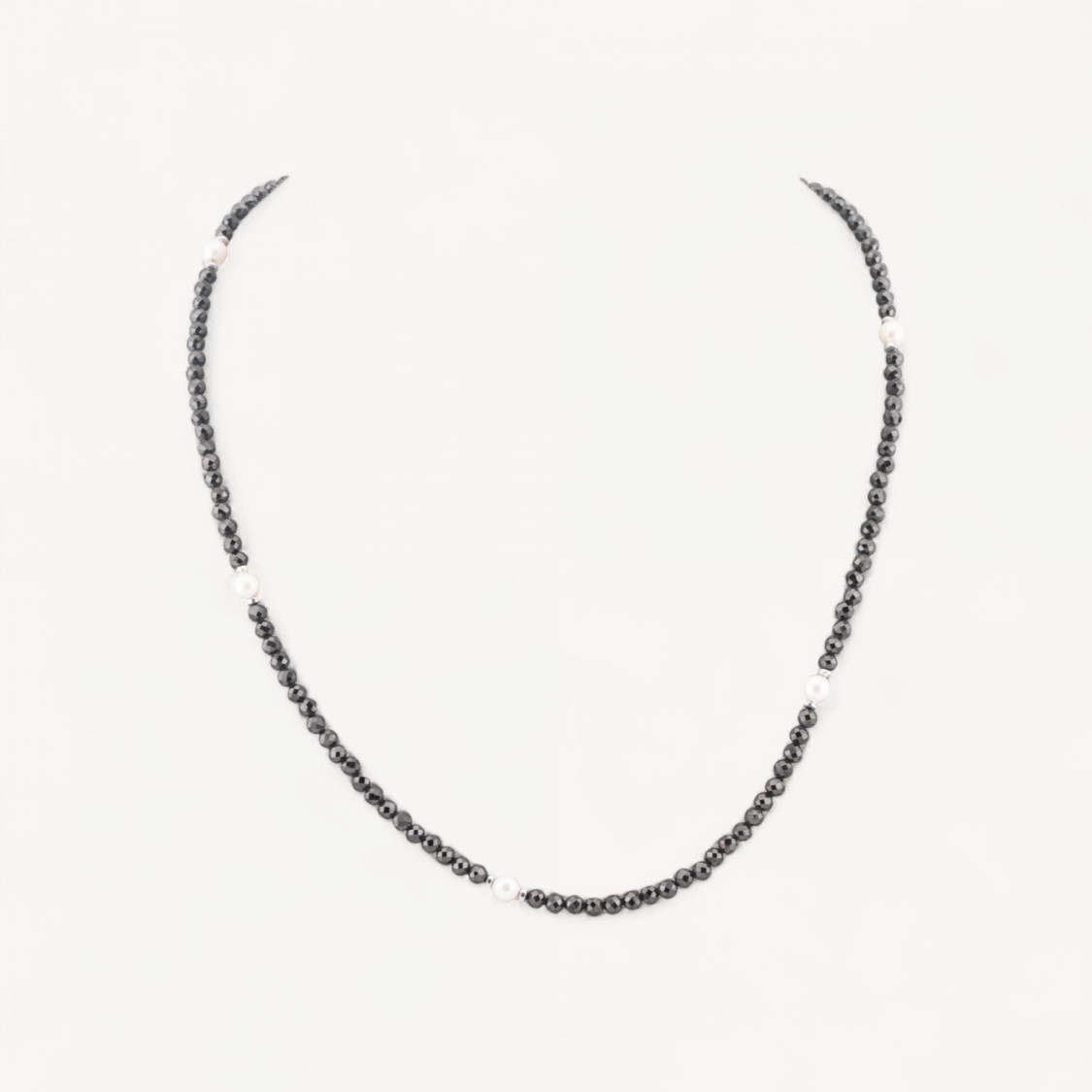 Collana Girocollo Di Zirconi E Perle Di Maiorca Con Chiusura in Argento 925 Rodiato 41cm + 5,5cm Nero Jet-COLLIER PIERRES DURES | Worldofjewel.com
