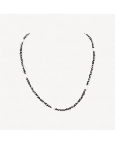 Collana Girocollo Di Zirconi E Perle Di Maiorca Con Chiusura in Argento 925 Rodiato 41cm + 5,5cm Nero Jet-COLLIER PIERRES DURES | Worldofjewel.com