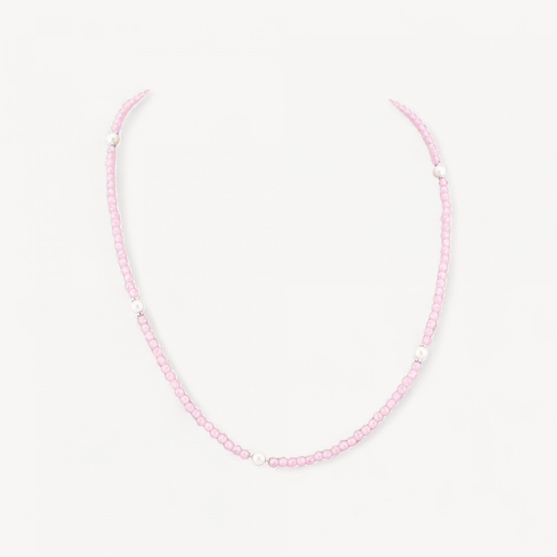 Collana Girocollo Di Zirconi E Perle Di Maiorca Con Chiusura in Argento 925 Rodiato 41cm + 5,5cm Rosa-COLLIER PIERRES DURES | Worldofjewel.com