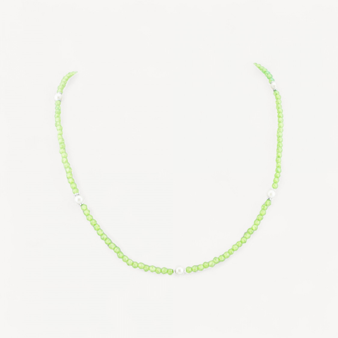 Collana Girocollo Di Zirconi E Perle Di Maiorca Con Chiusura in Argento 925 Rodiato 41cm + 5,5cm Verde-COLLIER PIERRES DURES | Worldofjewel.com