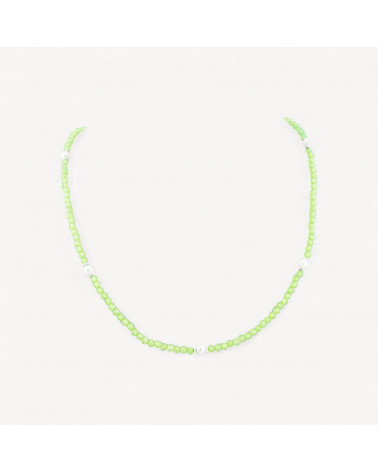 Collana Girocollo Di Zirconi E Perle Di Maiorca Con Chiusura in Argento 925 Rodiato 41cm + 5,5cm Verde-COLLIER PIERRES DURES | Worldofjewel.com