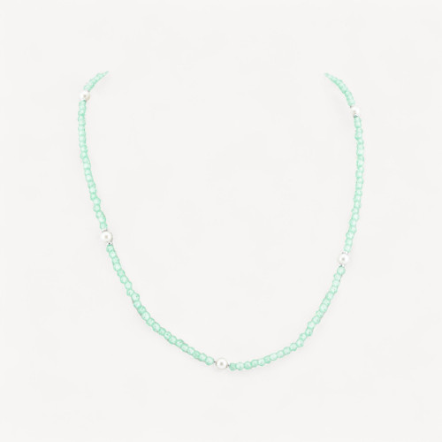 Cubic Zirconia and Majorcan Pearl Choker Necklace with Rhodium-Plated 925 Silver Clasp, 41cm + 5.5cm, Aqua Green