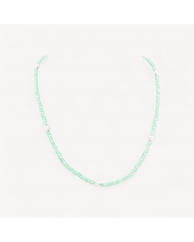 Collana Girocollo Di Zirconi E Perle Di Maiorca Con Chiusura in Argento 925 Rodiato 41cm + 5,5cm Verde Acqua-COLLIER PIERRES DURES | Worldofjewel.com