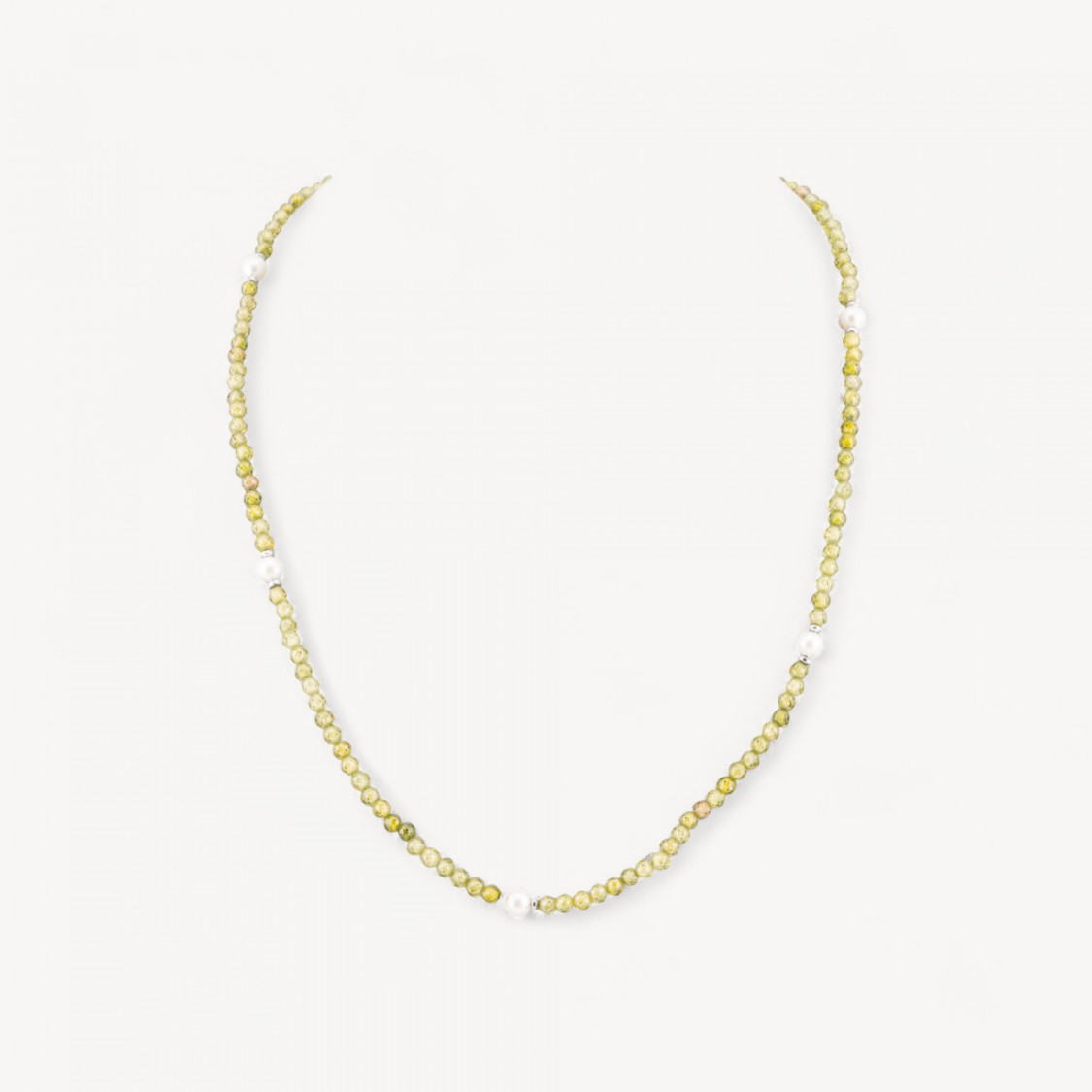 Collana Girocollo Di Zirconi E Perle Di Maiorca Con Chiusura in Argento 925 Rodiato 41cm + 5,5cm Verde Oliva-HALSKETTE AUS HARTEN STEINEN | Worldofjewel.com