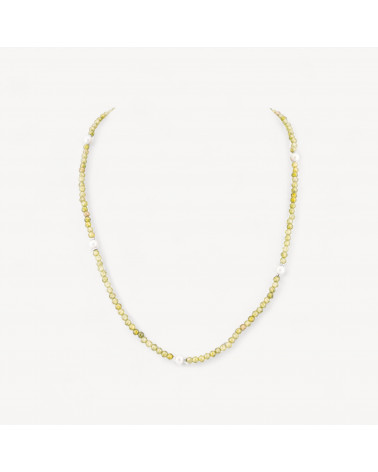 Collana Girocollo Di Zirconi E Perle Di Maiorca Con Chiusura in Argento 925 Rodiato 41cm + 5,5cm Verde Oliva-HALSKETTE AUS HARTEN STEINEN | Worldofjewel.com