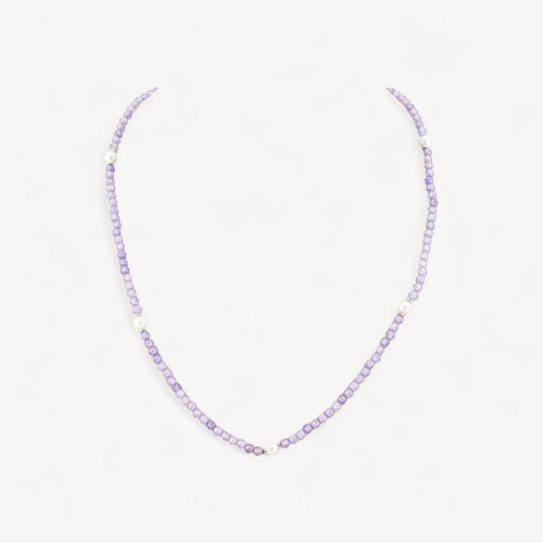 Gargantilla de circonitas cúbicas y perla de Mallorca con cierre de plata 925 rodiada, 41 cm + 5,5 cm, color morado