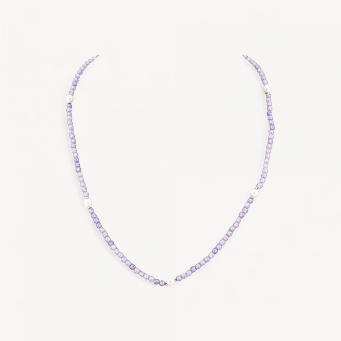 Collana Girocollo Di Zirconi E Perle Di Maiorca Con Chiusura in Argento 925 Rodiato 41cm + 5,5cm Viola-COLLIER PIERRES DURES | Worldofjewel.com