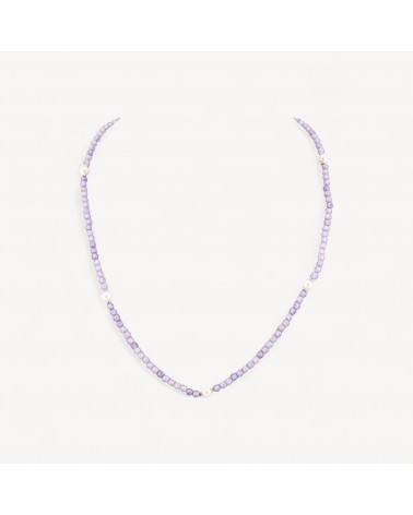 Collana Girocollo Di Zirconi E Perle Di Maiorca Con Chiusura in Argento 925 Rodiato 41cm + 5,5cm Viola-COLLIER PIERRES DURES | Worldofjewel.com