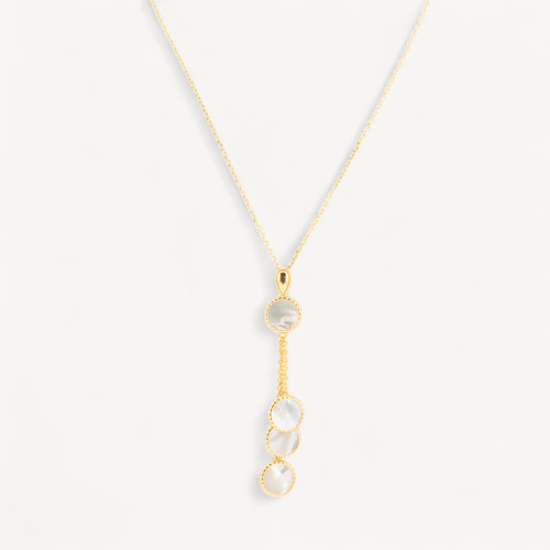 925 Silver Necklace with Gold Mother-of-Pearl Pendants