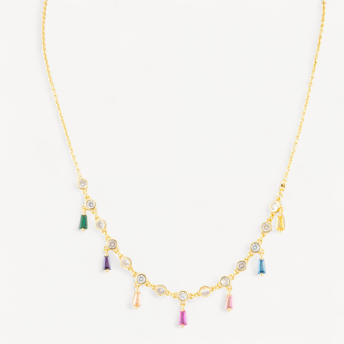 Collana In Argento 925 Con Pendenti Con Zirconi Dorata-925 SILBER HALSKETTEN | Worldofjewel.com