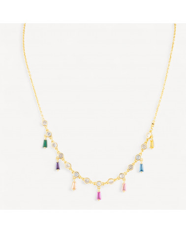 Collana In Argento 925 Con Pendenti Con Zirconi Dorata-925 SILBER HALSKETTEN | Worldofjewel.com