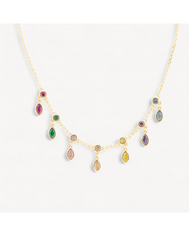 Collana In Argento 925 Con Pendenti Con Zirconi Dorata-925 SILBER HALSKETTEN | Worldofjewel.com