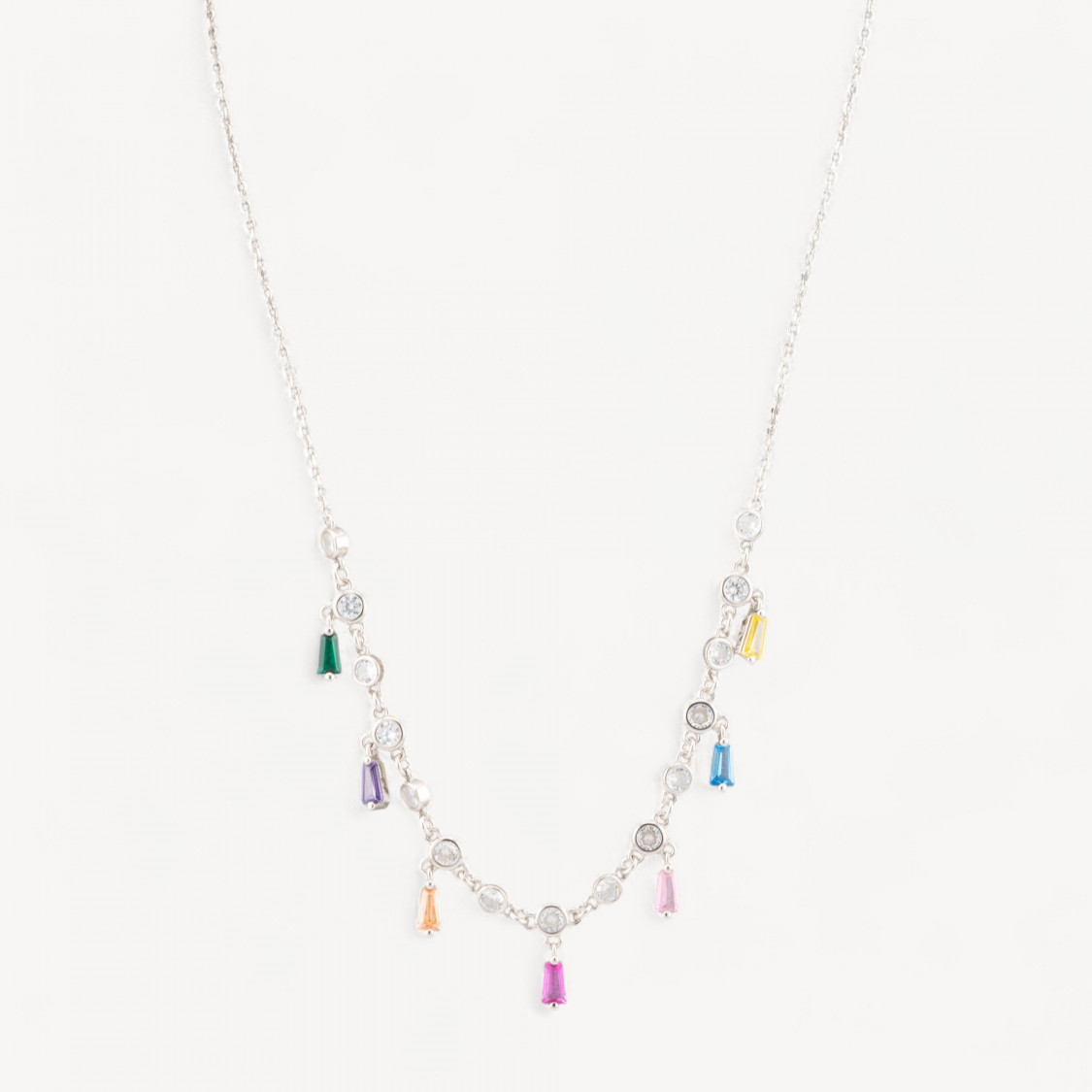 Collana In Argento 925 Con Pendenti Con Zirconi Rodiata-925 SILBER HALSKETTEN | Worldofjewel.com