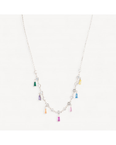 Collana In Argento 925 Con Pendenti Con Zirconi Rodiata-925 SILBER HALSKETTEN | Worldofjewel.com
