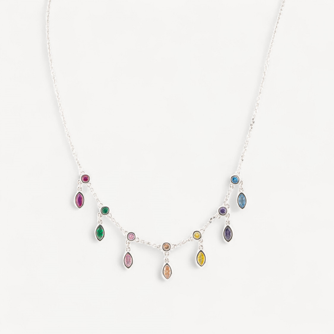 Collana In Argento 925 Con Pendenti Con Zirconi Rodiata-925 SILBER HALSKETTEN | Worldofjewel.com