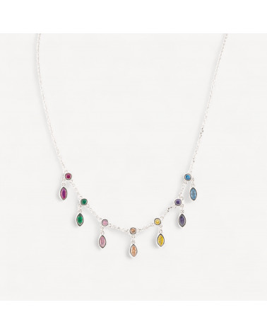 Collana In Argento 925 Con Pendenti Con Zirconi Rodiata-925 SILBER HALSKETTEN | Worldofjewel.com