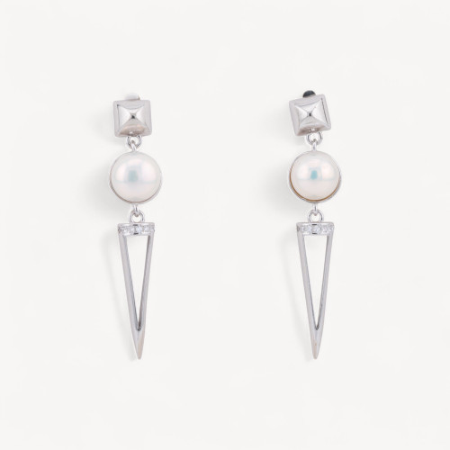 Pendientes de Plata 925 con Circonitas y Perlas de Río