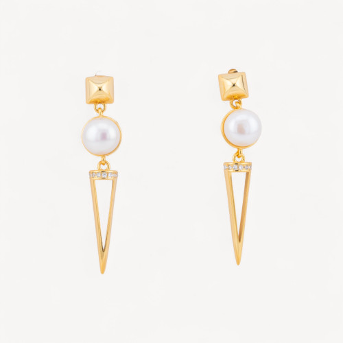 Pendientes de plata 925 con circonitas y perlas de río doradas