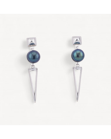Orecchini In Argento 925 Con Zirconi E Perle Di Fiume Nere Tahiti Rodiati-CHIUSURE IN ARGENTO 925 FAI DA TE | Worldofjewel.com