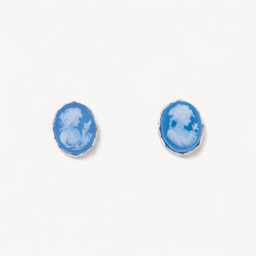 Pendientes de plata 925 con camafeo azul para mujer