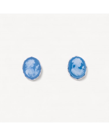 Orecchini Perno In Argento 925 Con Cammei con Donna Blu-ARGENT 925 DESIGN ITALIE | Worldofjewel.com