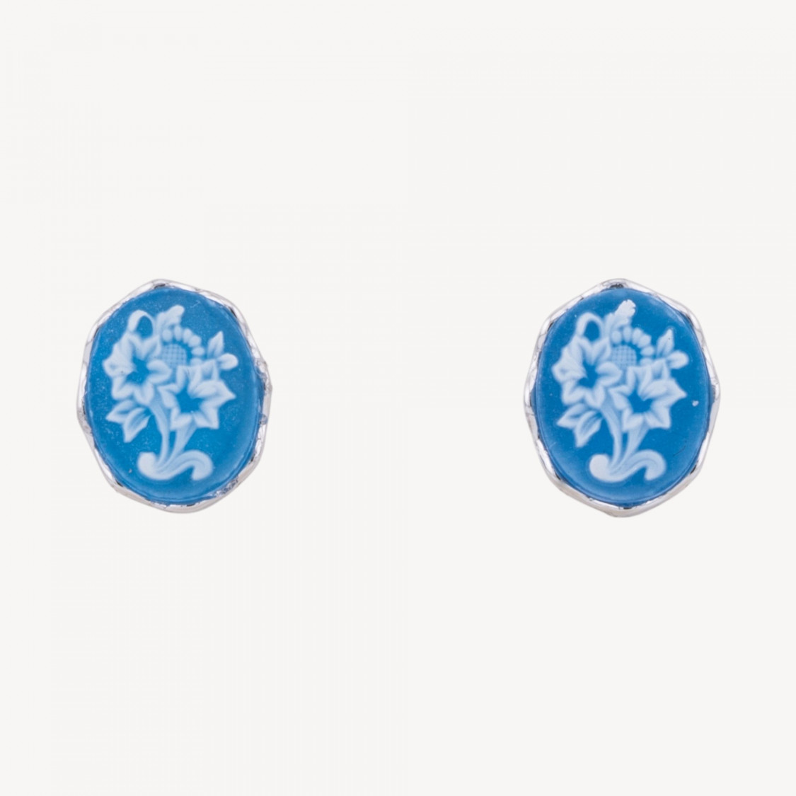 Orecchini Perno In Argento 925 Con Cammei con Fiori Blu-ARGENT 925 DESIGN ITALIE | Worldofjewel.com