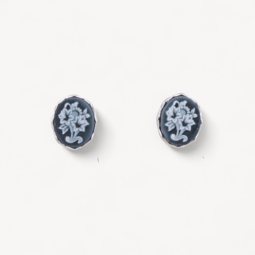 Pendientes de plata 925 con camafeos de flores negras