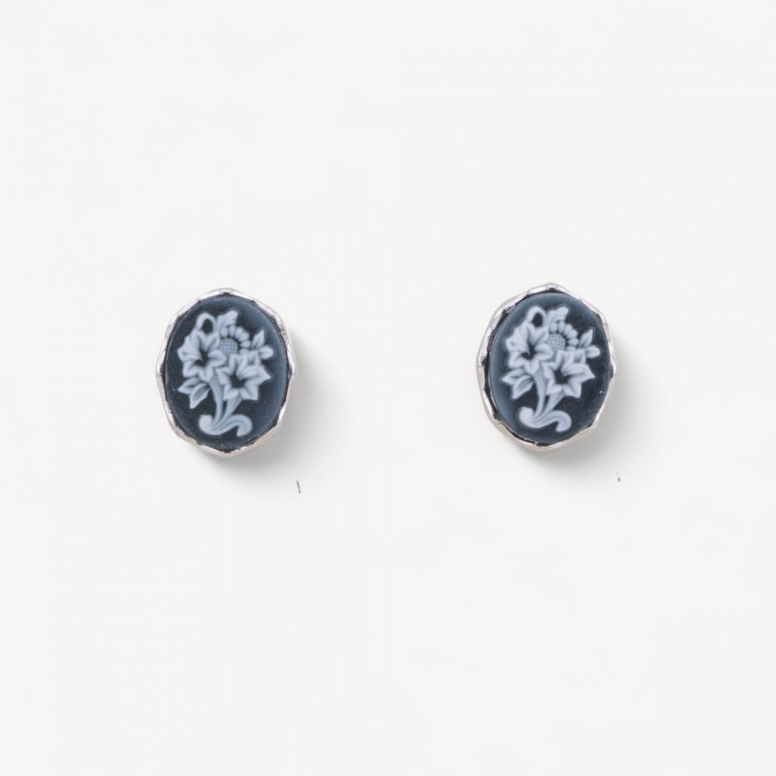 Orecchini Perno In Argento 925 Con Cammei con Fiori Nero-ARGENT 925 DESIGN ITALIE | Worldofjewel.com