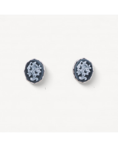 Orecchini Perno In Argento 925 Con Cammei con Fiori Nero-ARGENT 925 DESIGN ITALIE | Worldofjewel.com