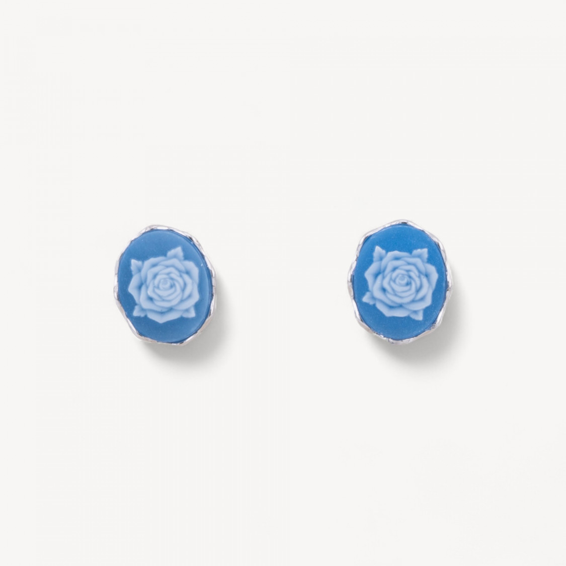 Orecchini Perno In Argento 925 Con Cammei con Rosa Blu-ARGENT 925 DESIGN ITALIE | Worldofjewel.com