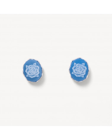 Orecchini Perno In Argento 925 Con Cammei con Rosa Blu-ARGENT 925 DESIGN ITALIE | Worldofjewel.com