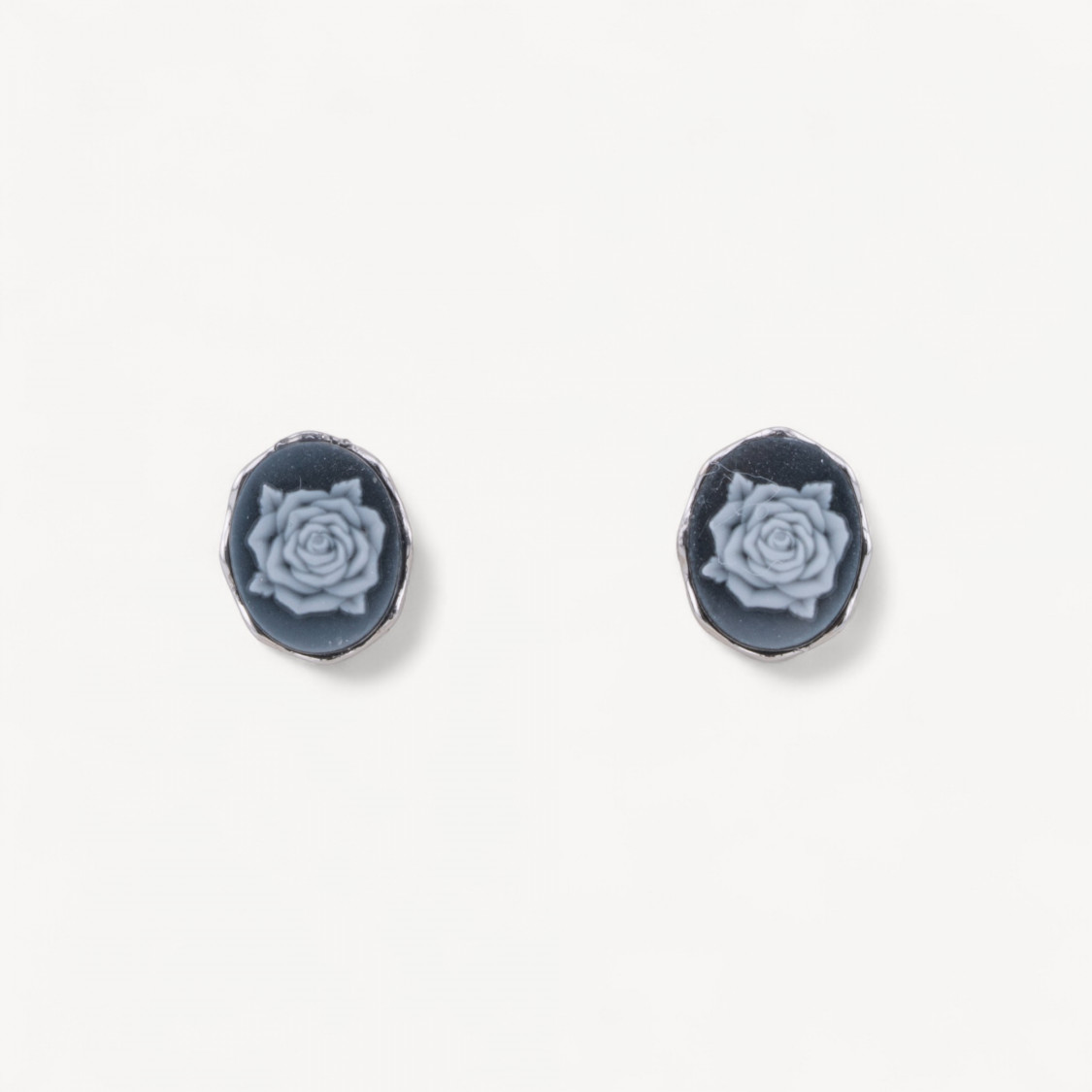 Orecchini Perno In Argento 925 Con Cammei con Rosa Nero-ARGENT 925 DESIGN ITALIE | Worldofjewel.com