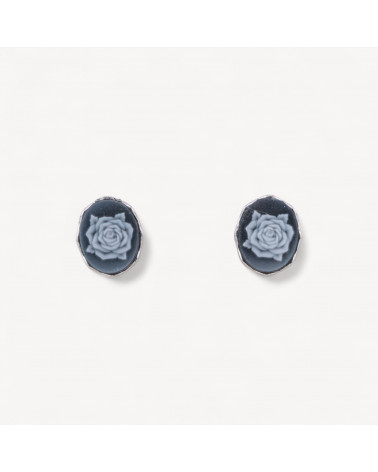 Orecchini Perno In Argento 925 Con Cammei con Rosa Nero-ARGENT 925 DESIGN ITALIE | Worldofjewel.com